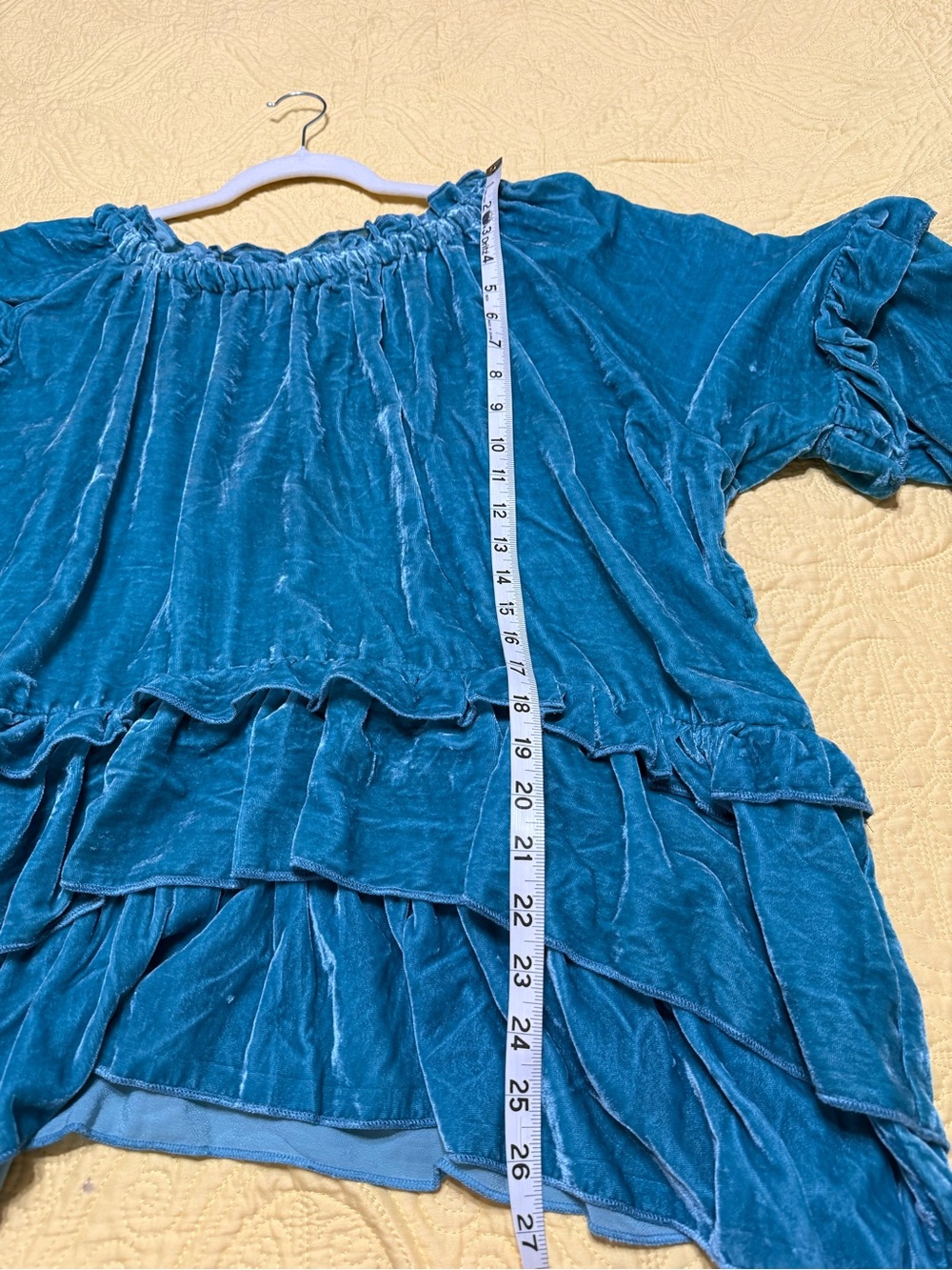 H245 NWT A Rare Bird OS Set Teal Blue Boho Velvet Top Floral Bird Wide Leg Pants - Picture 14 of 16